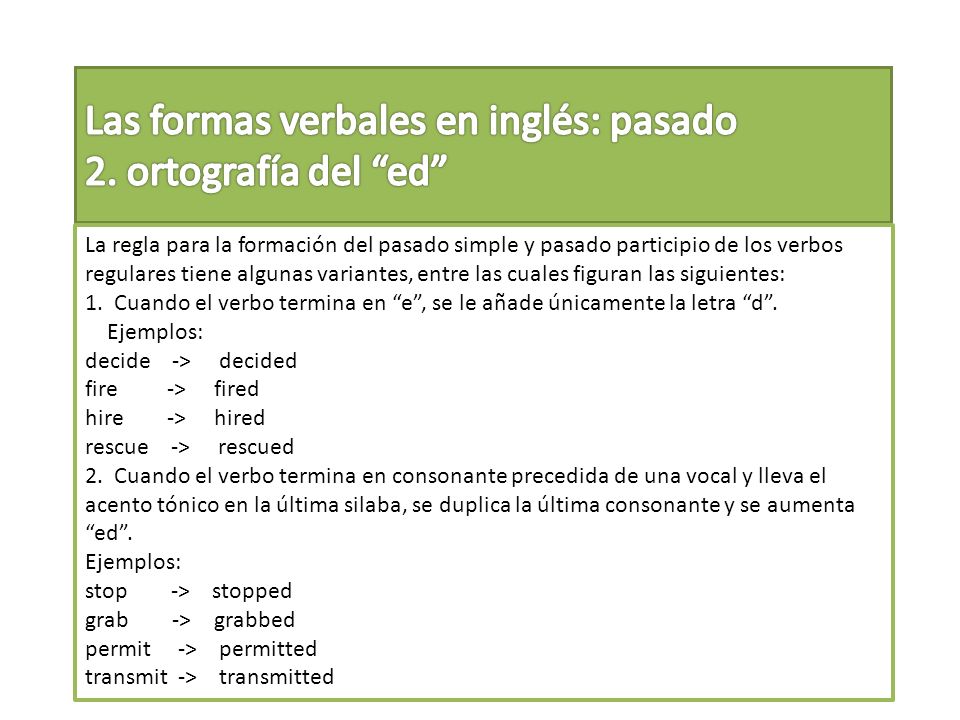 Las formas verbales en inglés: pasado 2. ortografía del ed