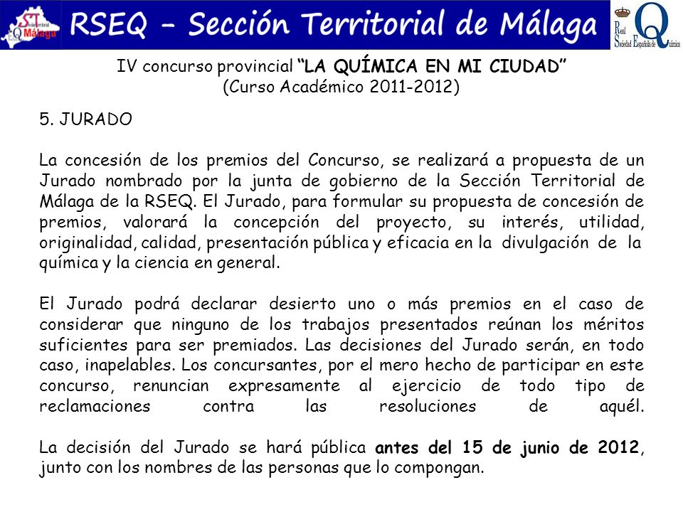IV concurso provincial LA QUÍMICA EN MI CIUDAD (Curso Académico )