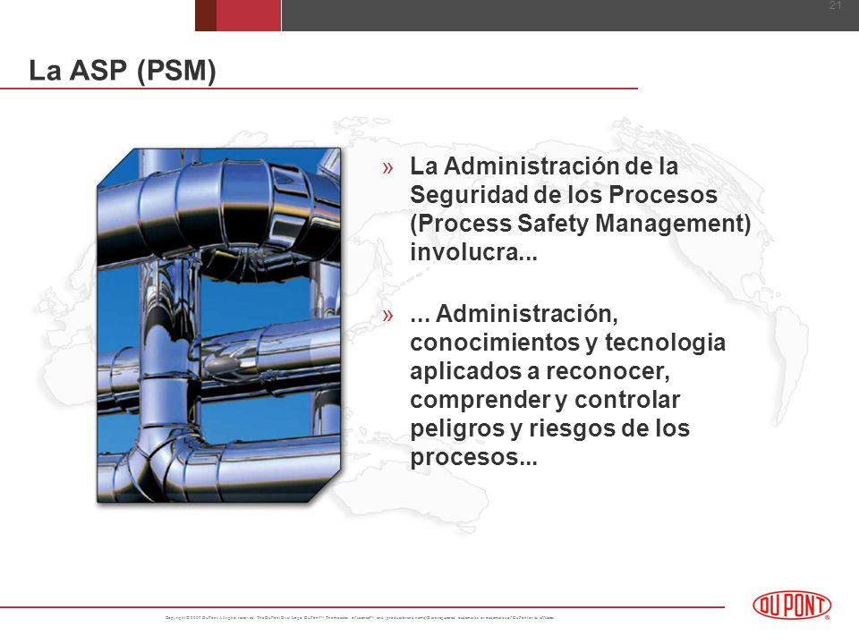 La ASP (PSM) La Administración de la Seguridad de los Procesos (Process Safety Management) involucra...