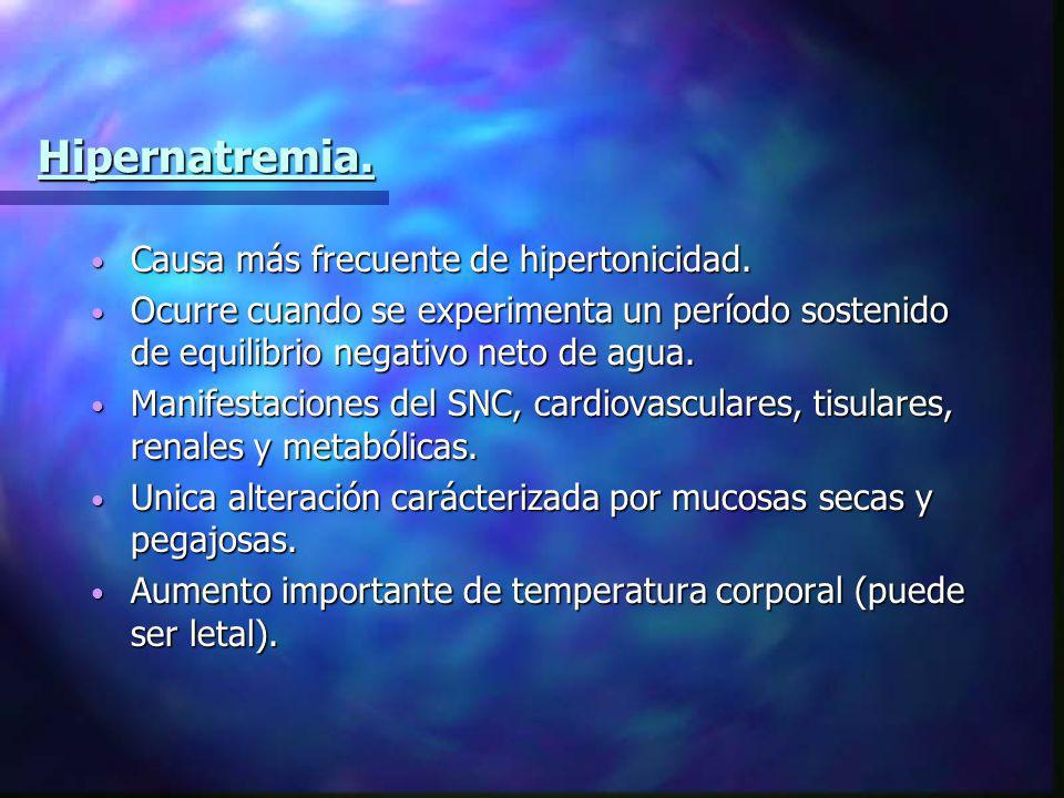 Hipernatremia. Causa más frecuente de hipertonicidad.