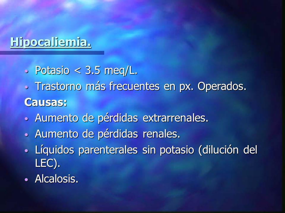 Hipocaliemia. Potasio < 3.5 meq/L.