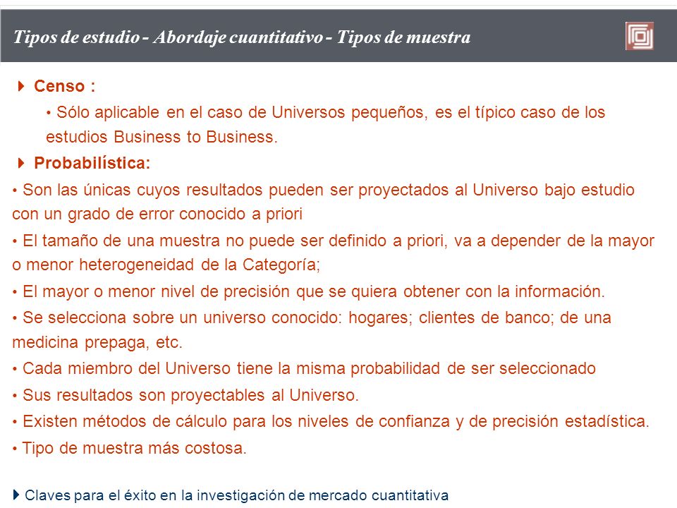 Tipos de estudio - Abordaje cuantitativo - Tipos de muestra