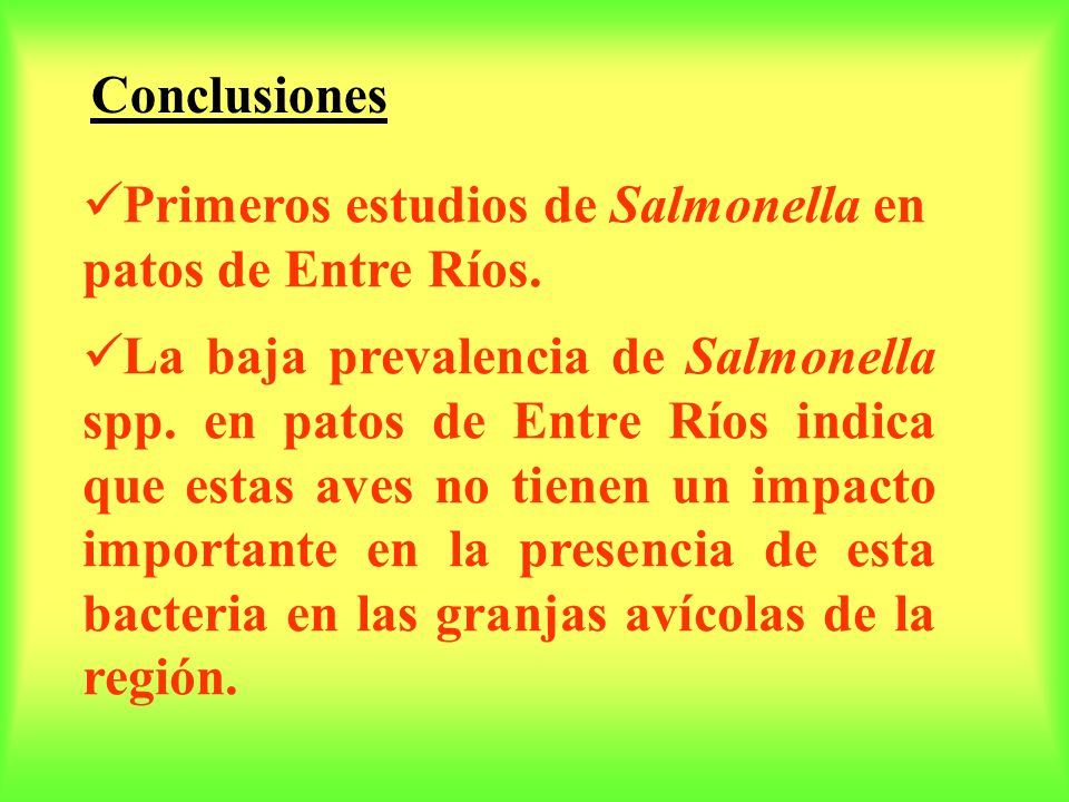 Conclusiones Primeros estudios de Salmonella en patos de Entre Ríos.