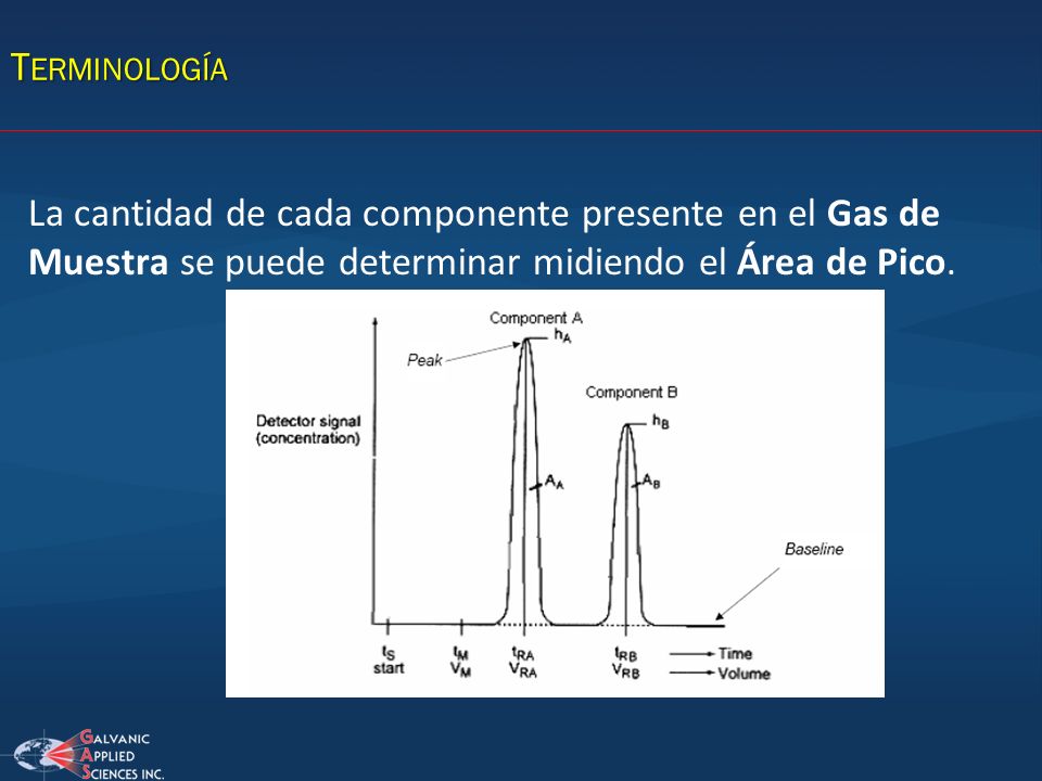Terminología La cantidad de cada componente presente en el Gas de Muestra se puede determinar midiendo el Área de Pico.