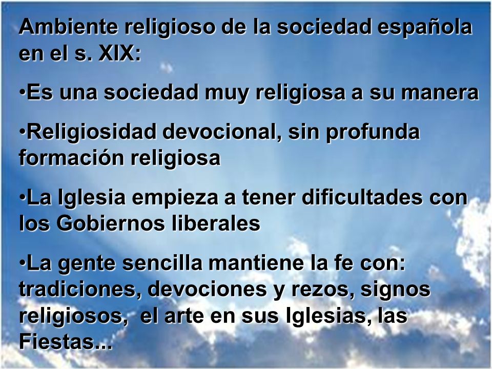 Ambiente religioso de la sociedad española en el s. XIX: