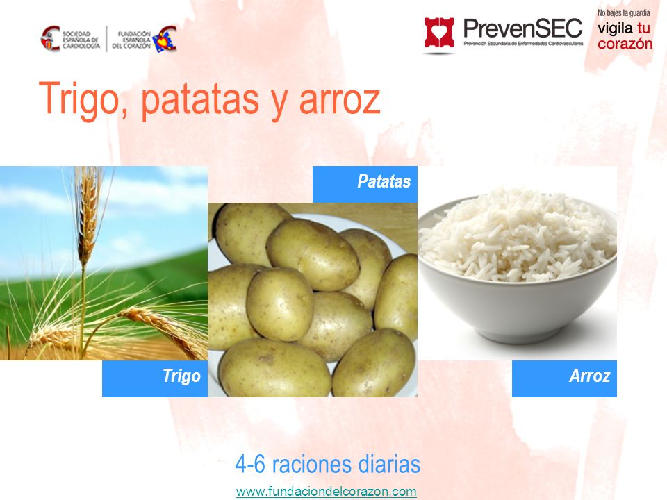 Trigo, patatas y arroz Patatas Trigo Arroz 4-6 raciones diarias