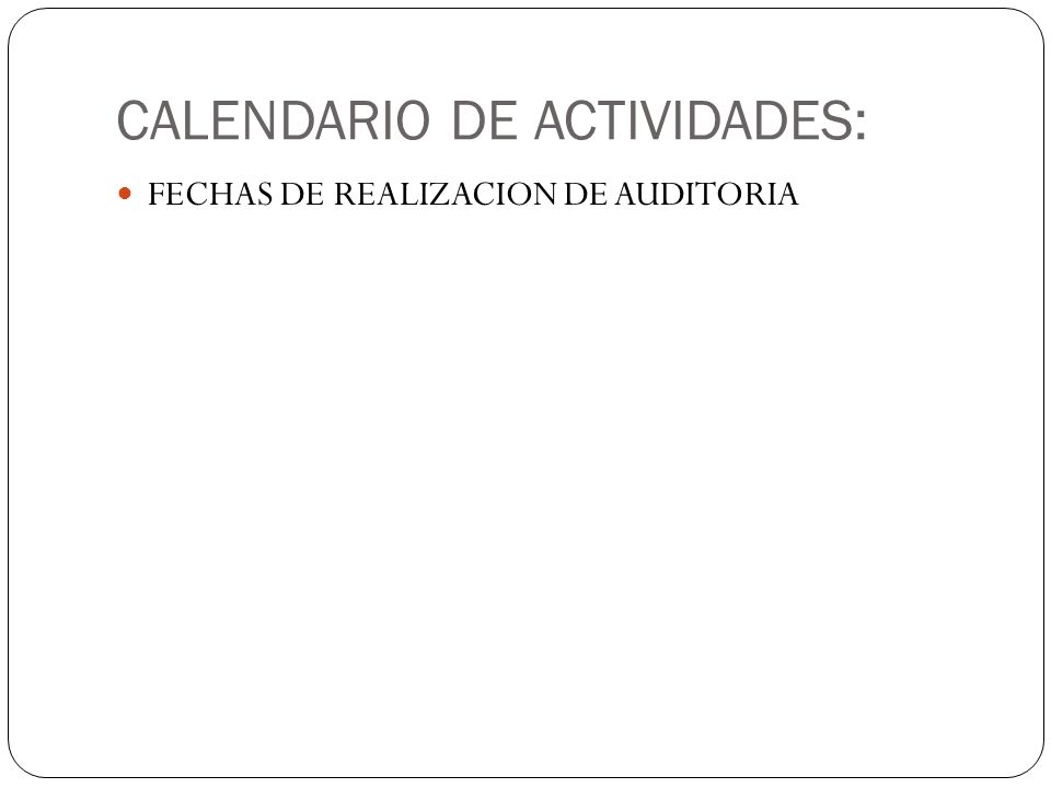 CALENDARIO DE ACTIVIDADES: