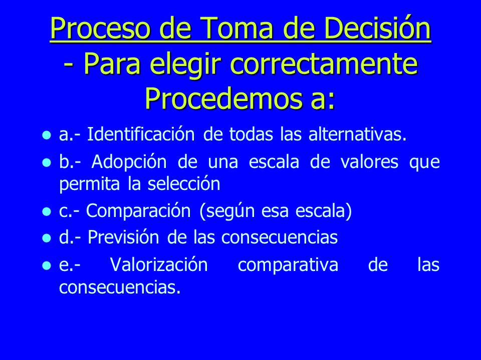 Proceso de Toma de Decisión - Para elegir correctamente Procedemos a: