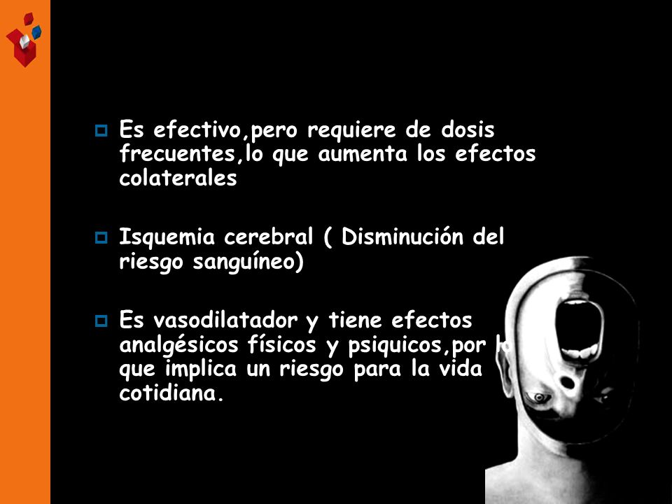 Es efectivo,pero requiere de dosis frecuentes,lo que aumenta los efectos colaterales
