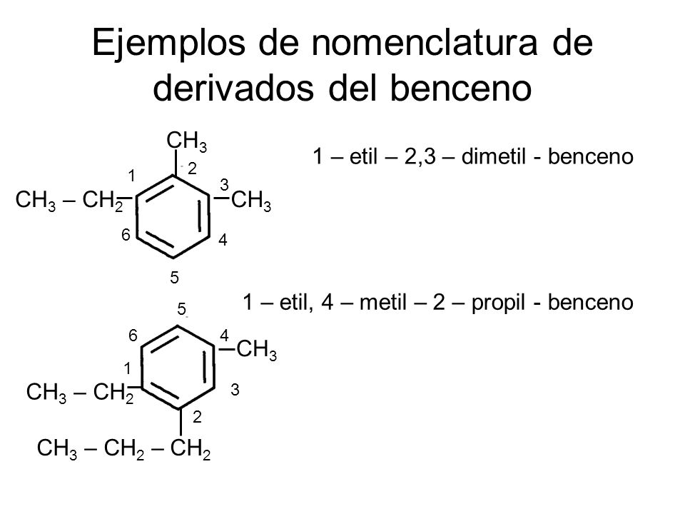 Ejemplos de nomenclatura de derivados del benceno