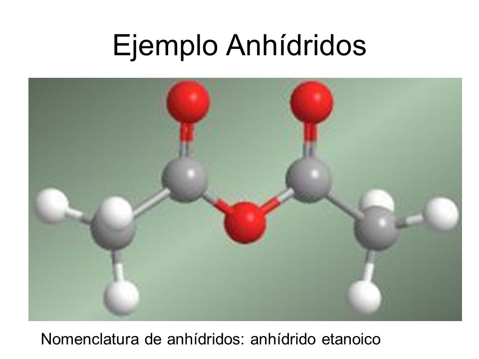Ejemplo Anhídridos Nomenclatura de anhídridos: anhídrido etanoico