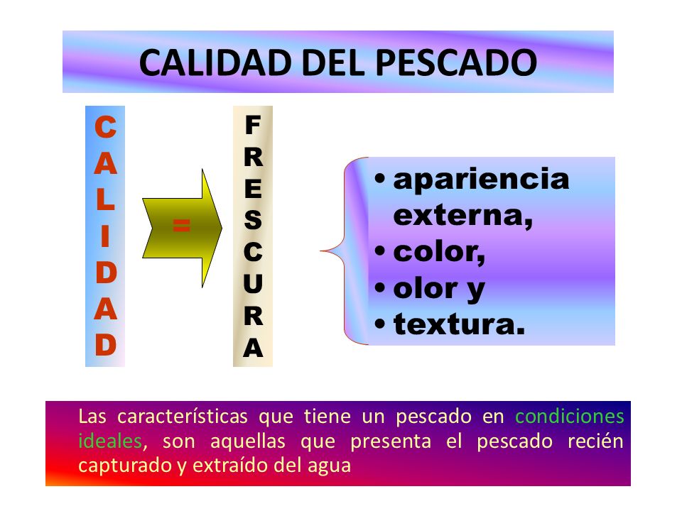CALIDAD DEL PESCADO CALIDAD apariencia externa, color, = olor y
