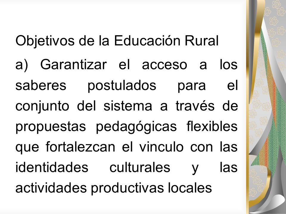 Objetivos de la Educación Rural