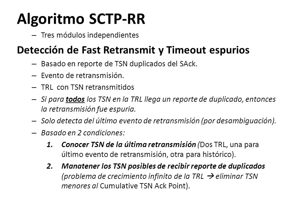 Algoritmo SCTP-RR Detección de Fast Retransmit y Timeout espurios
