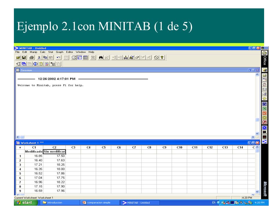 Ejemplo 2.1con MINITAB (1 de 5)