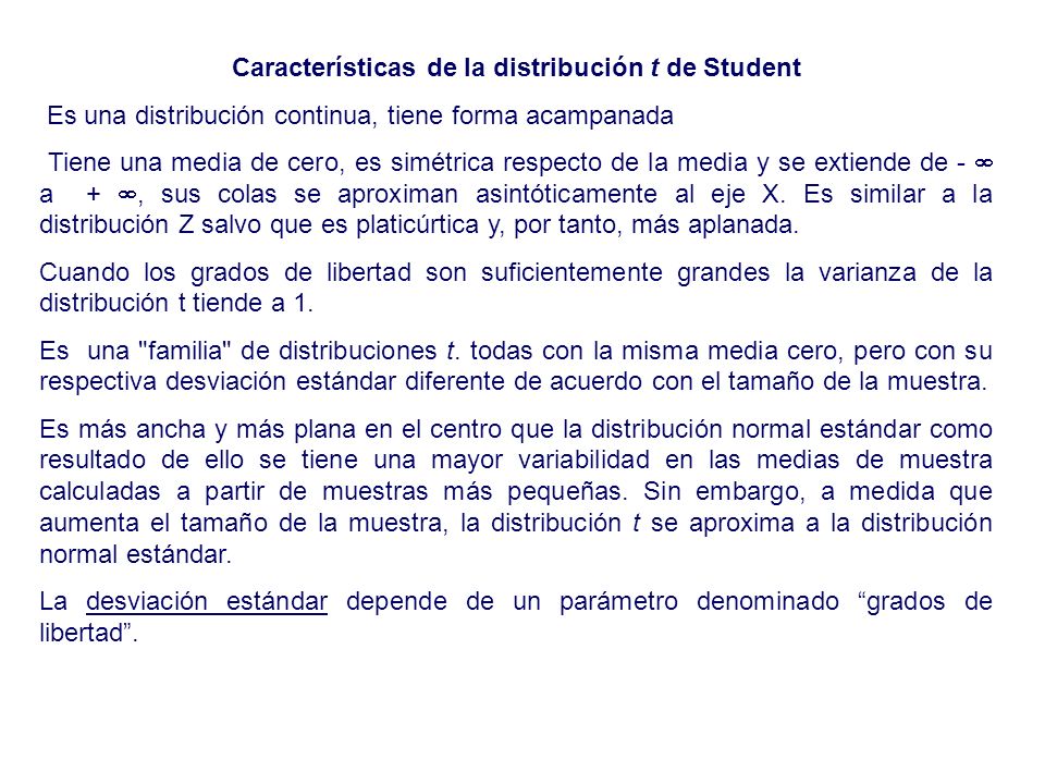 Características de la distribución t de Student
