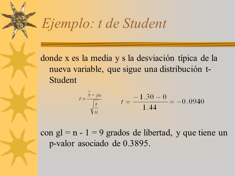 Ejemplo: t de Student donde x es la media y s la desviación típica de la nueva variable, que sigue una distribución t-Student.