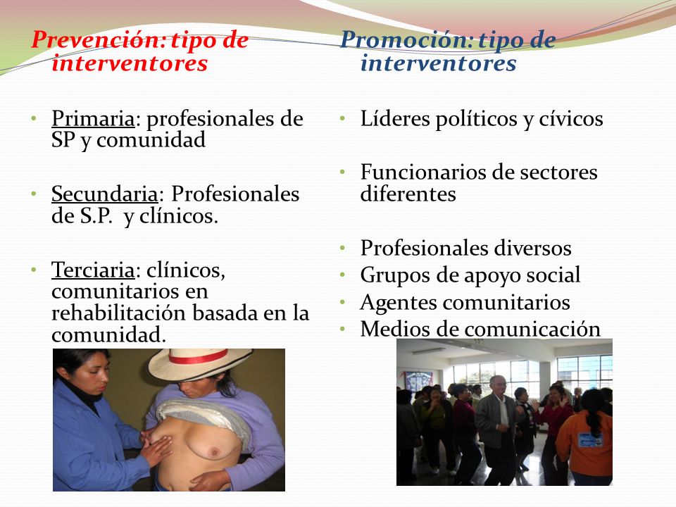 Prevención: tipo de interventores Promoción: tipo de interventores