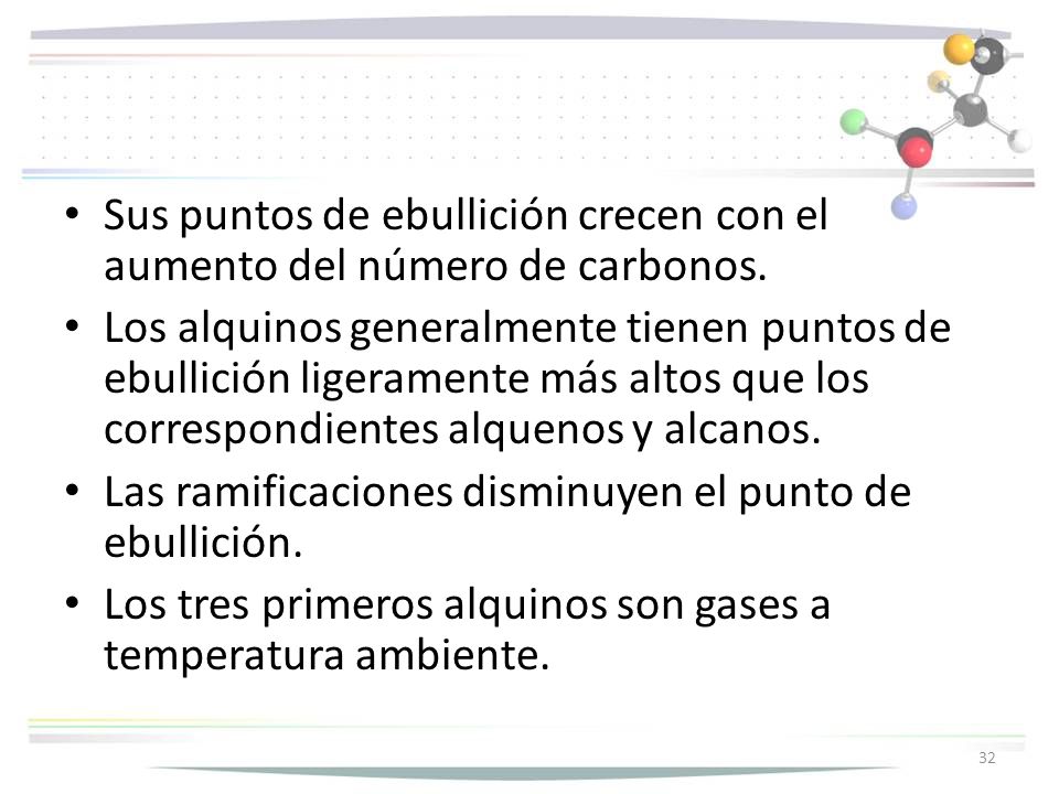 Sus puntos de ebullición crecen con el aumento del número de carbonos.