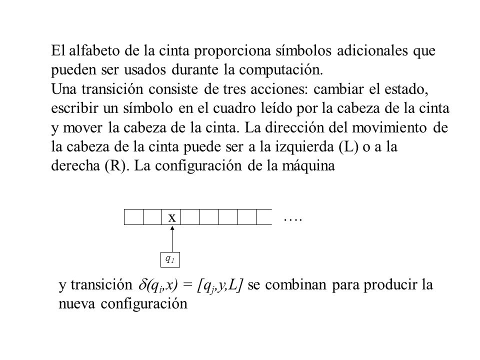 El alfabeto de la cinta proporciona símbolos adicionales que pueden ser usados durante la computación.