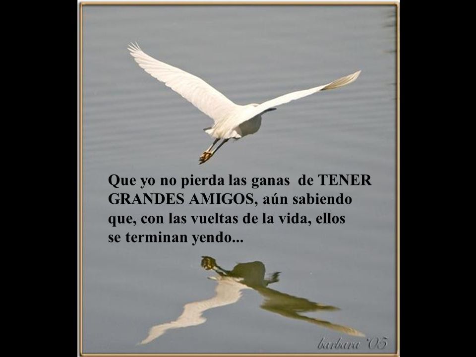 Que yo no pierda las ganas de TENER GRANDES AMIGOS, aún sabiendo que, con las vueltas de la vida, ellos se terminan yendo...