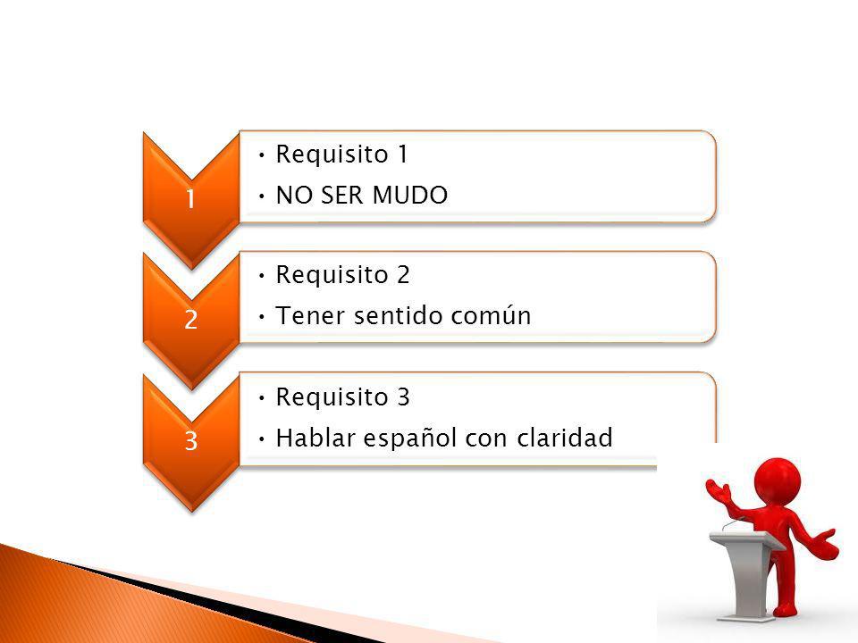 1 Requisito 1. NO SER MUDO. 2. Requisito 2. Tener sentido común.