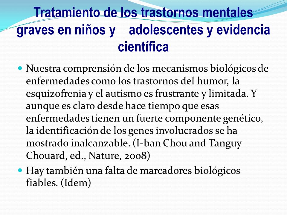 Tratamiento de los trastornos mentales graves en niños y adolescentes y evidencia científica