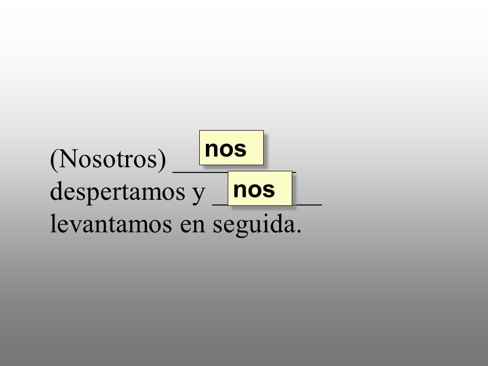 (Nosotros) _________ despertamos y ________ levantamos en seguida.