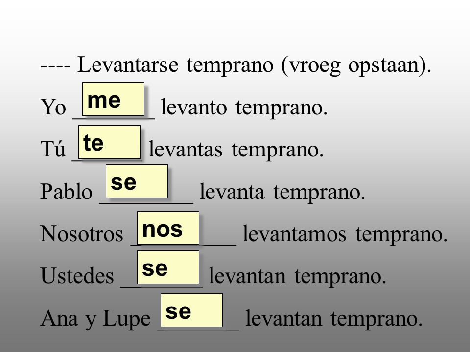 ---- Levantarse temprano (vroeg opstaan).