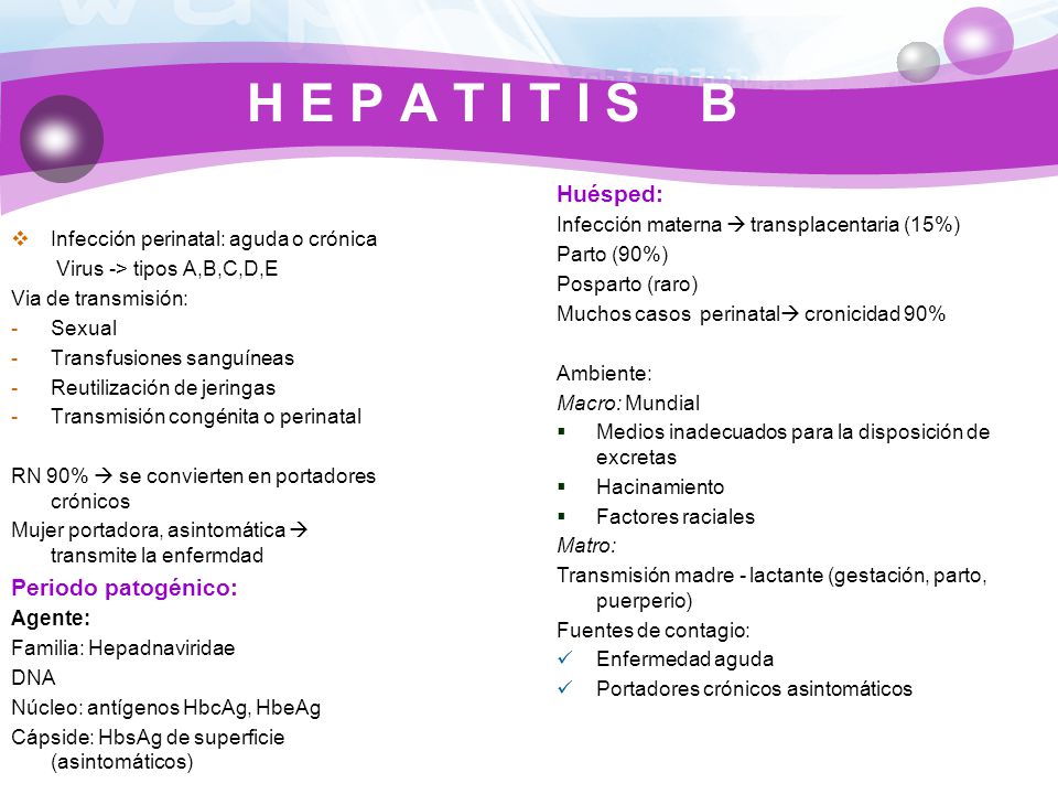 H E P A T I T I S B Huésped: Periodo patogénico: