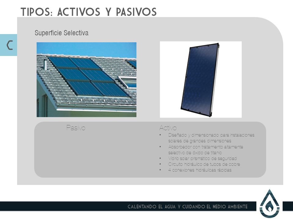 C TIPOS: ACTIVOS Y PASIVOS Superficie Selectiva Pasivo Activo
