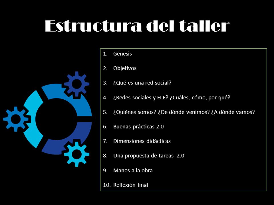Estructura del taller Génesis Objetivos ¿Qué es una red social