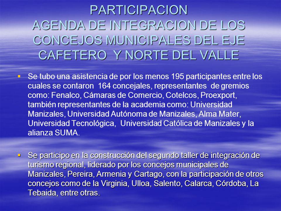 PARTICIPACION AGENDA DE INTEGRACION DE LOS CONCEJOS MUNICIPALES DEL EJE CAFETERO Y NORTE DEL VALLE
