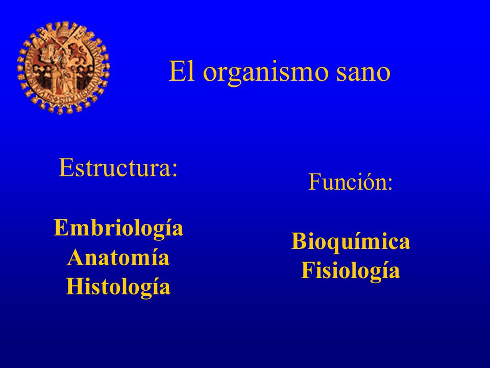 El organismo sano Estructura: Embriología Anatomía Histología Función: