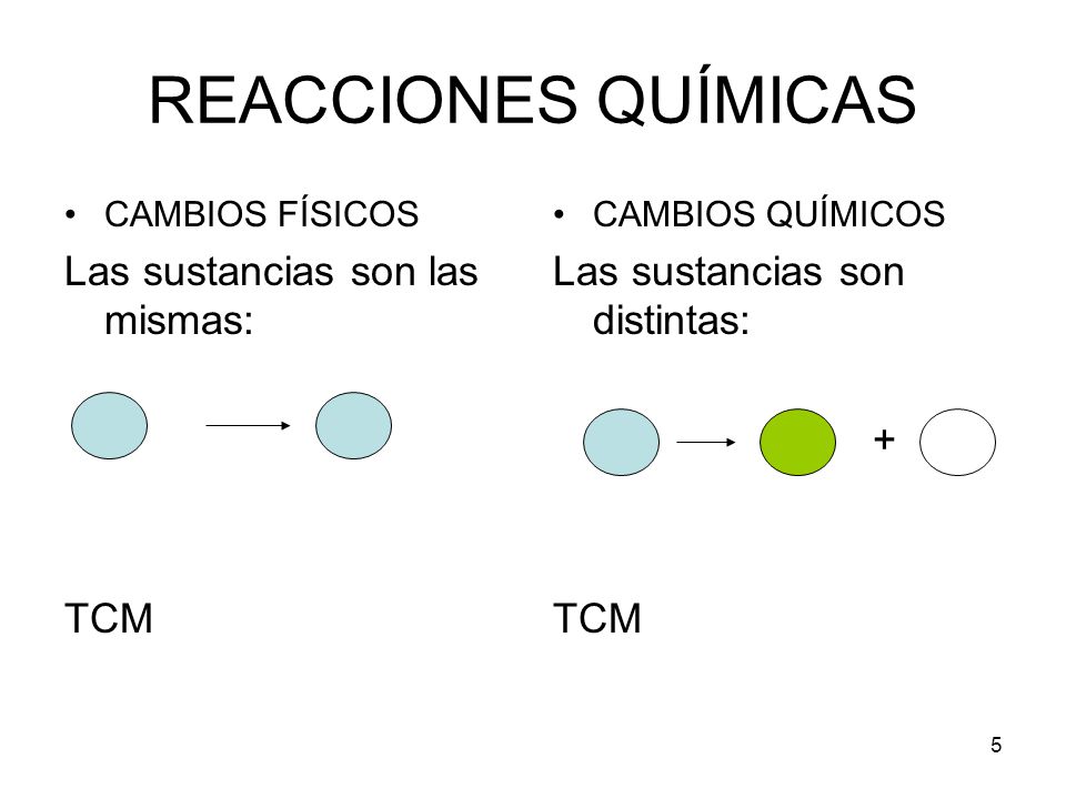 REACCIONES QUÍMICAS Las sustancias son las mismas: TCM