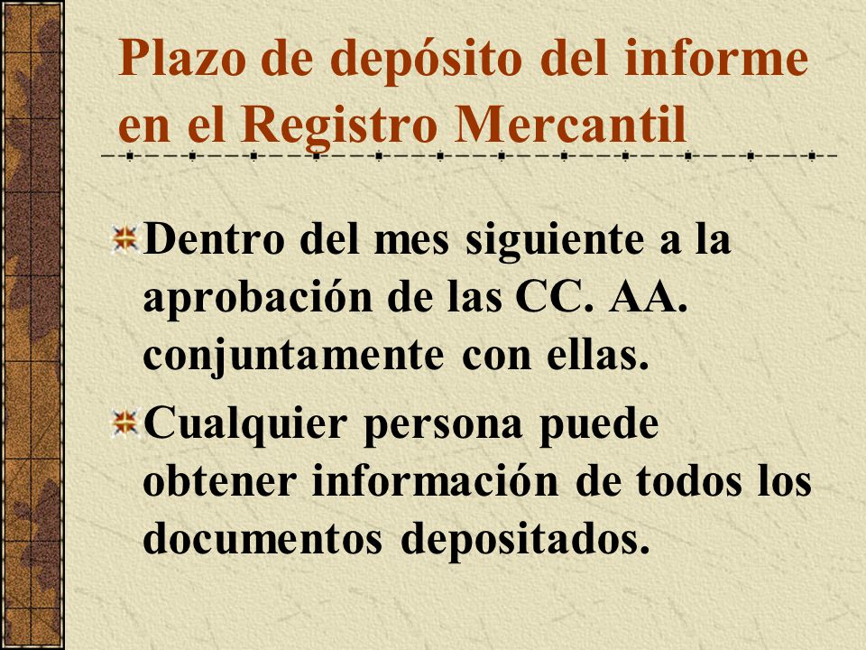 Plazo de depósito del informe en el Registro Mercantil