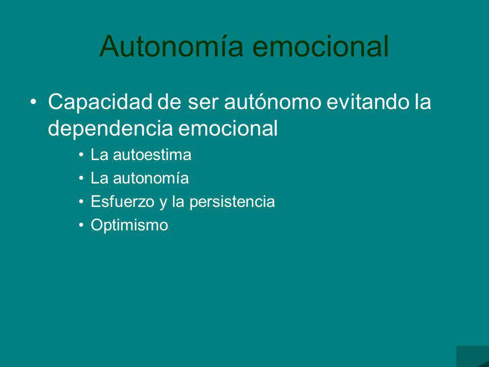 Autonomía emocional Capacidad de ser autónomo evitando la dependencia emocional. La autoestima. La autonomía.