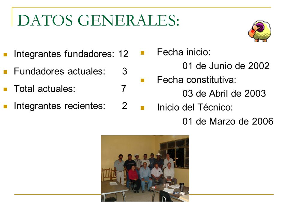 DATOS GENERALES: Integrantes fundadores: 12 Fundadores actuales: 3