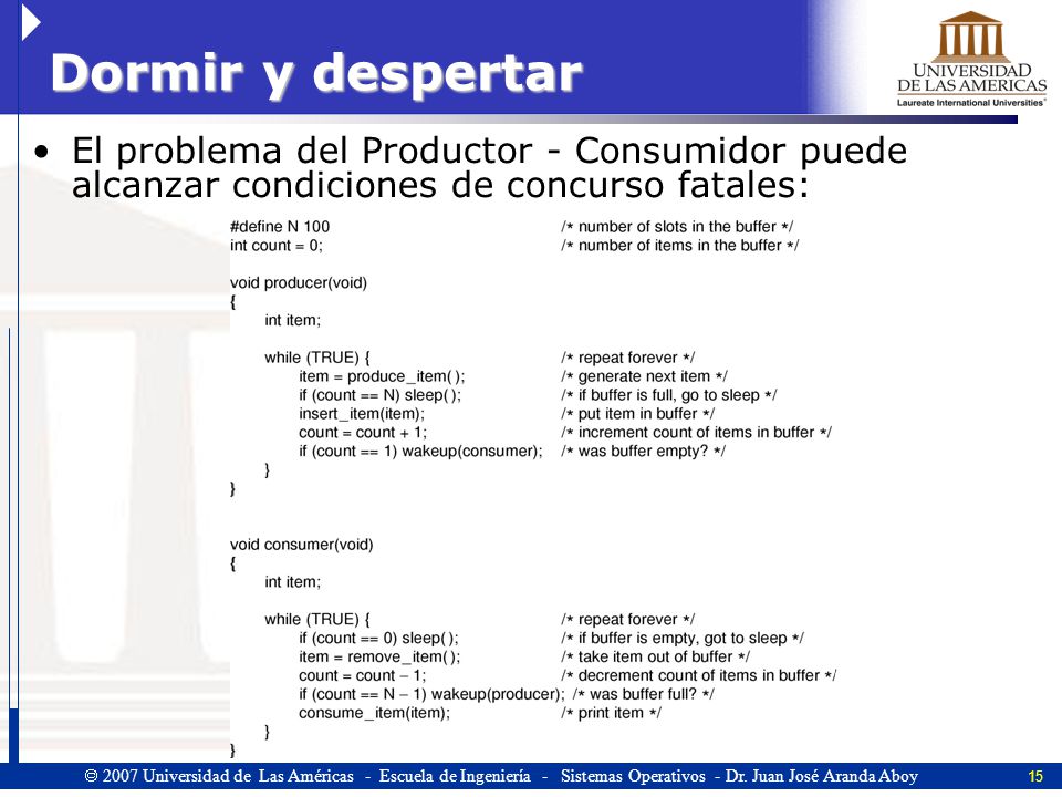 Dormir y despertar El problema del Productor - Consumidor puede alcanzar condiciones de concurso fatales: