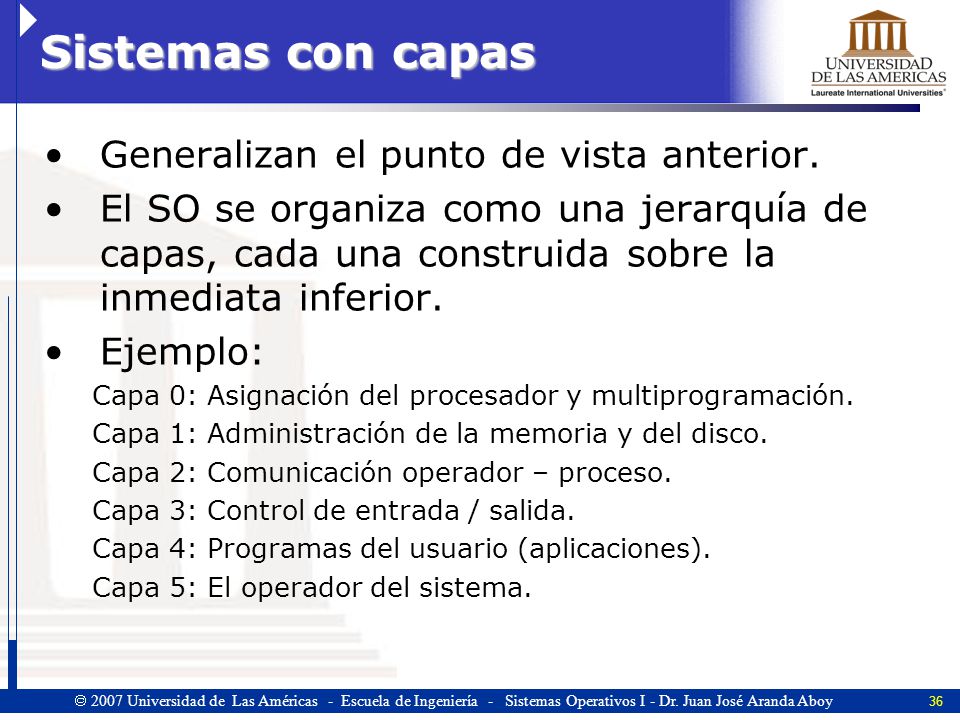 Sistemas con capas Generalizan el punto de vista anterior.
