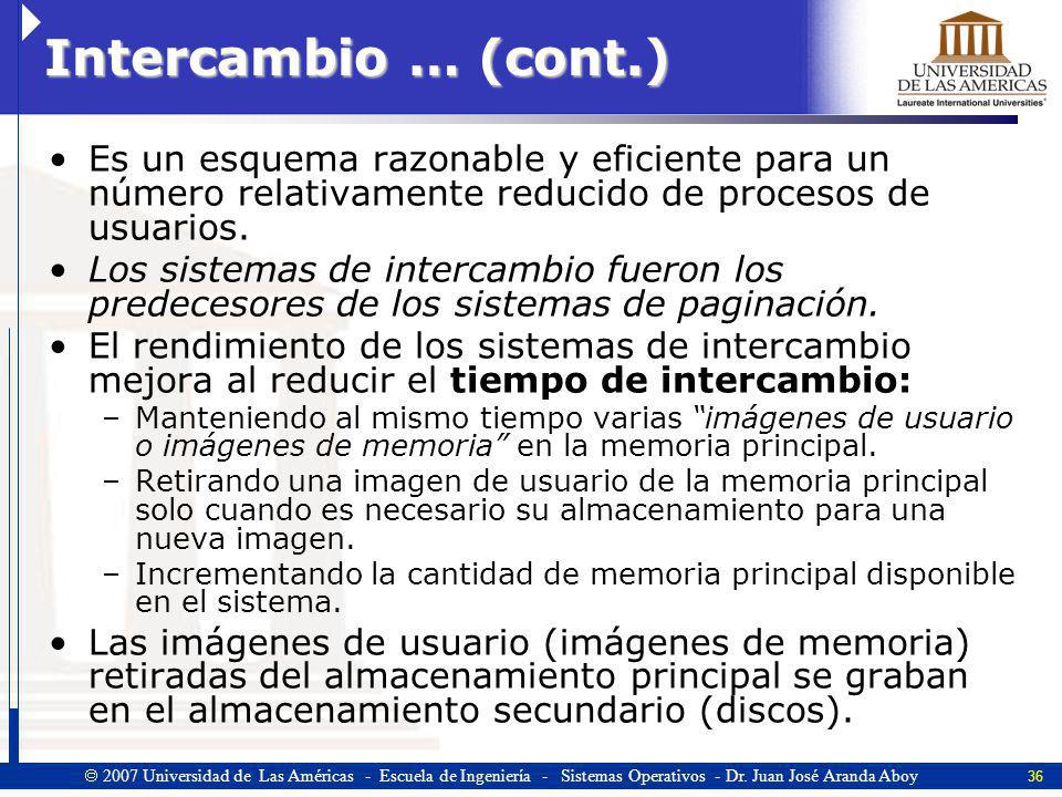 Intercambio … (cont.) Es un esquema razonable y eficiente para un número relativamente reducido de procesos de usuarios.