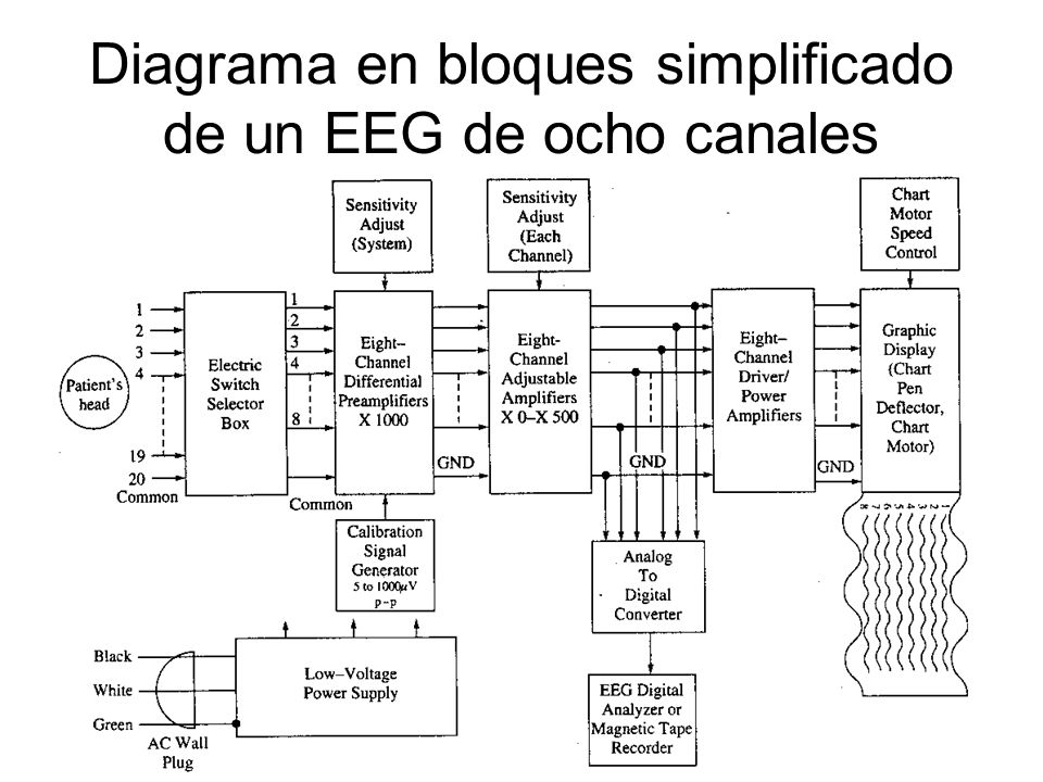 Diagrama en bloques simplificado de un EEG de ocho canales