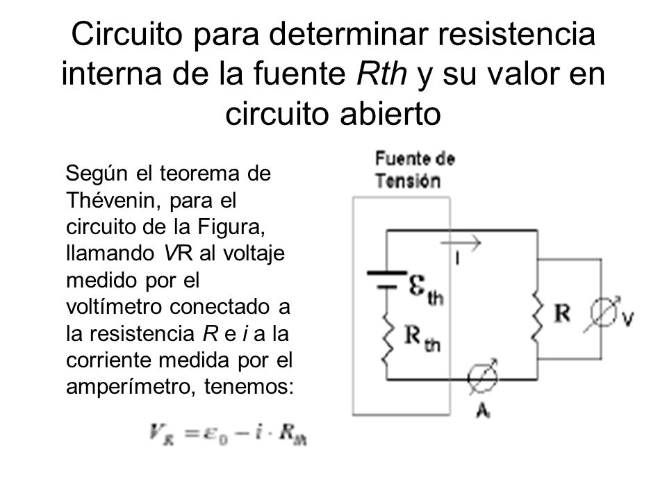 Circuito para determinar resistencia interna de la fuente Rth y su valor en circuito abierto