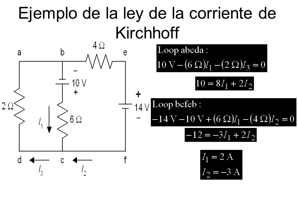 Ejemplo de la ley de la corriente de Kirchhoff