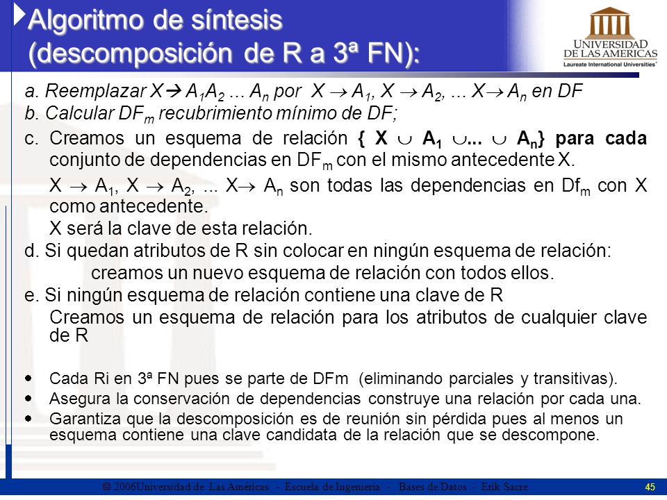 Algoritmo de síntesis (descomposición de R a 3ª FN):