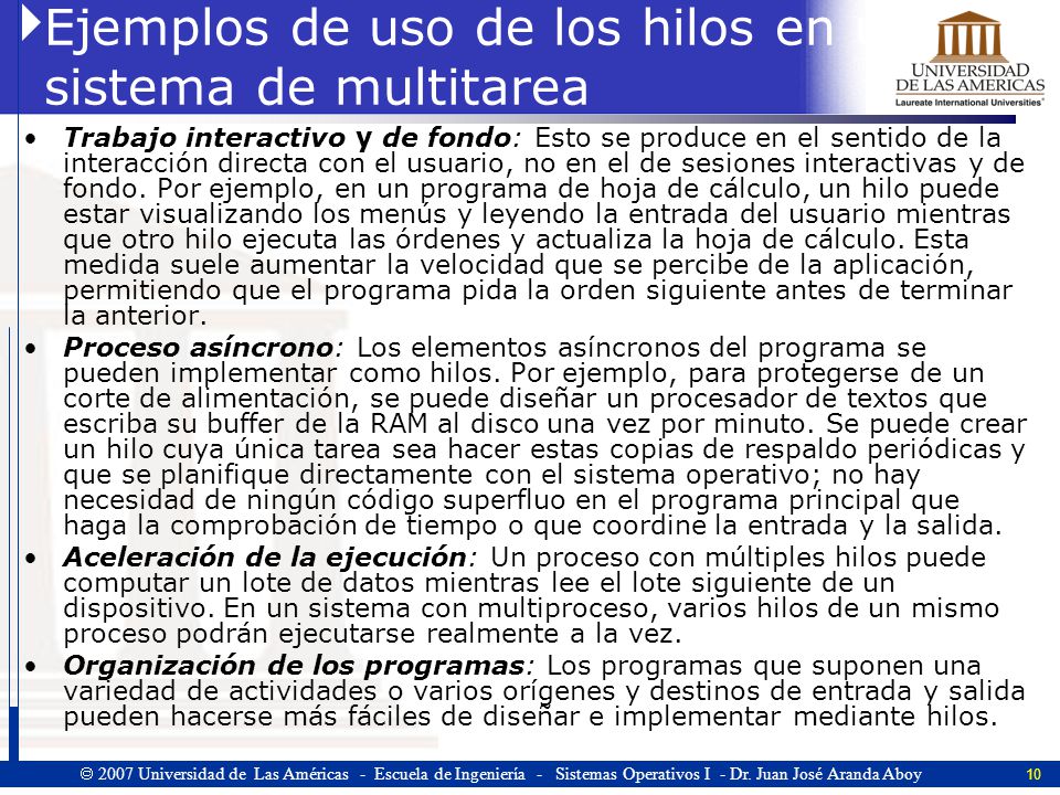 Ejemplos de uso de los hilos en un sistema de multitarea