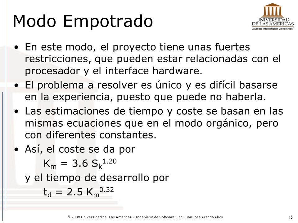 Modo Empotrado En este modo, el proyecto tiene unas fuertes restricciones, que pueden estar relacionadas con el procesador y el interface hardware.