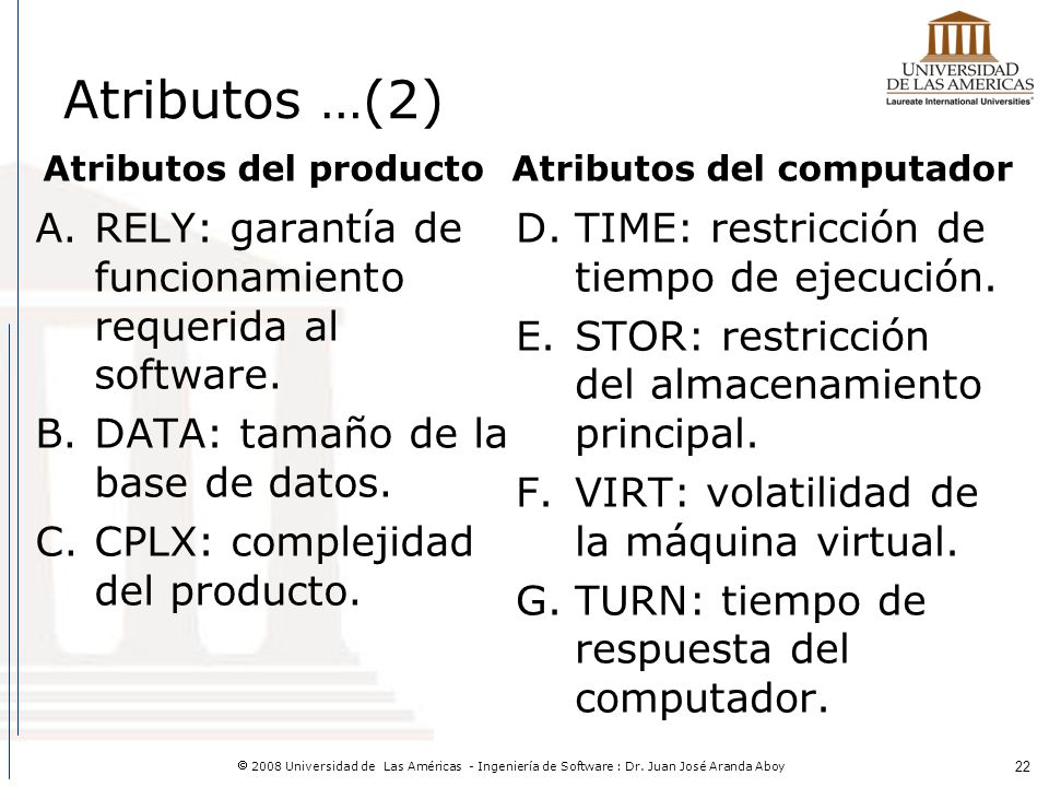 Atributos del producto Atributos del computador