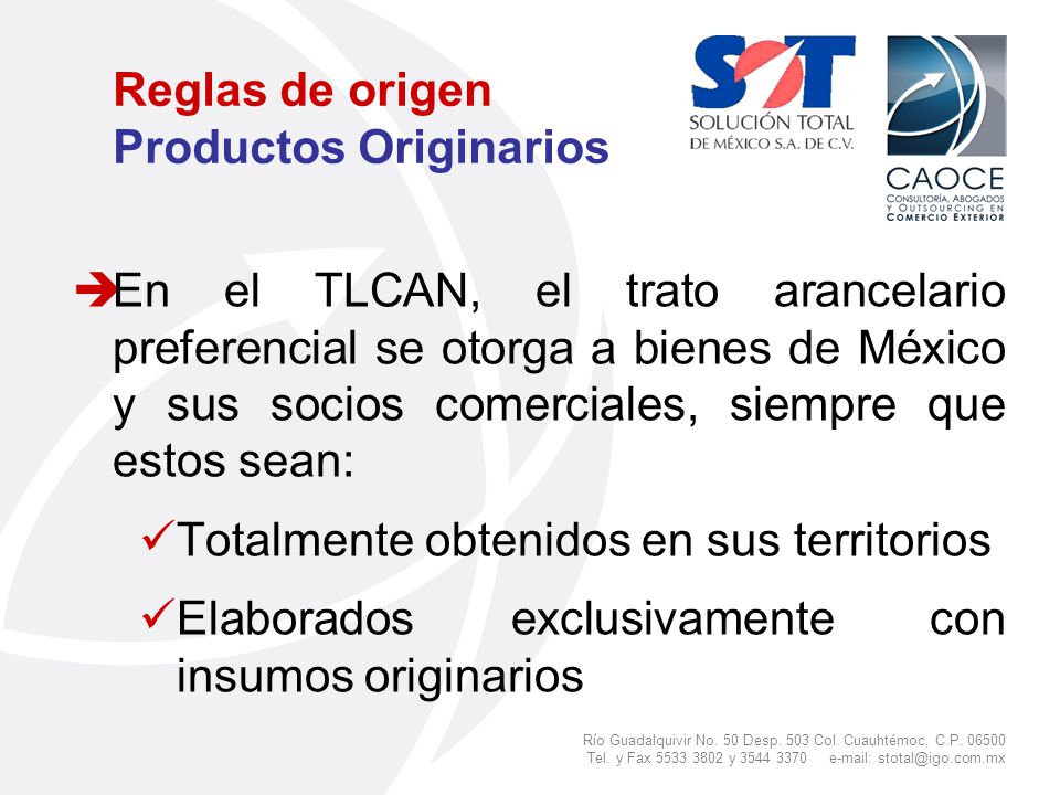 Reglas de origen Productos Originarios