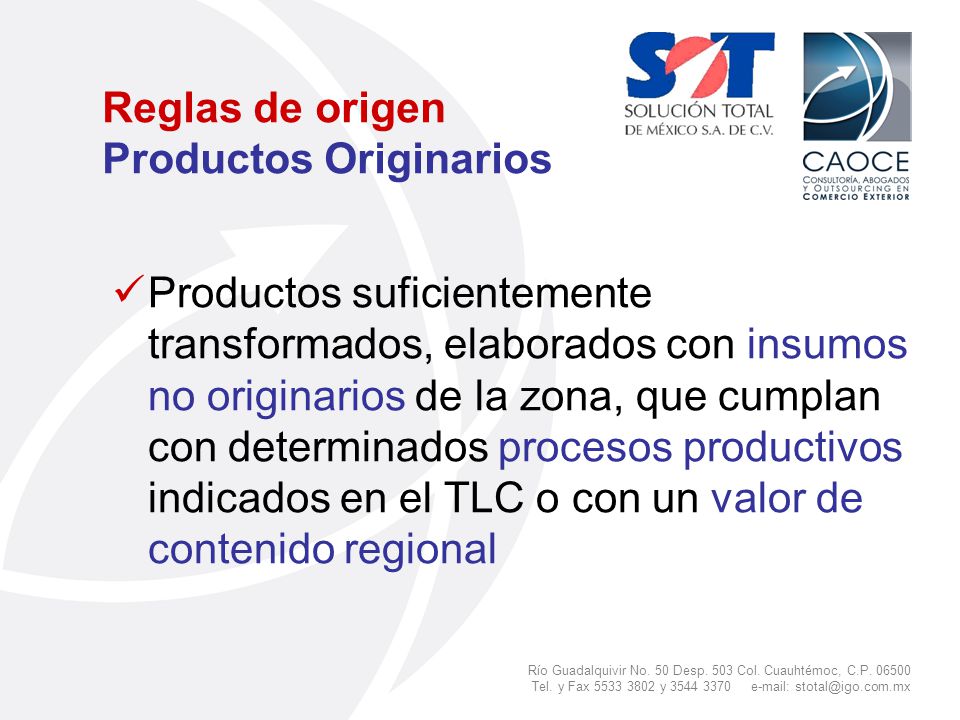 Reglas de origen Productos Originarios